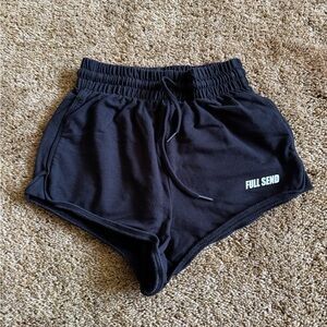 Full Send black high waisted, cheeky shorts; perfect condition, worn once